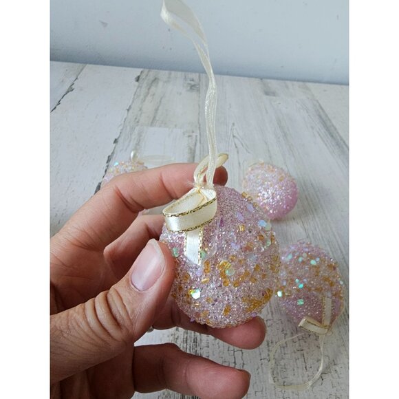 Pier 1? Pink glitter egg Easter ornament gold sparkle beaded unique vintage Xmas - Picture 6 of 6
